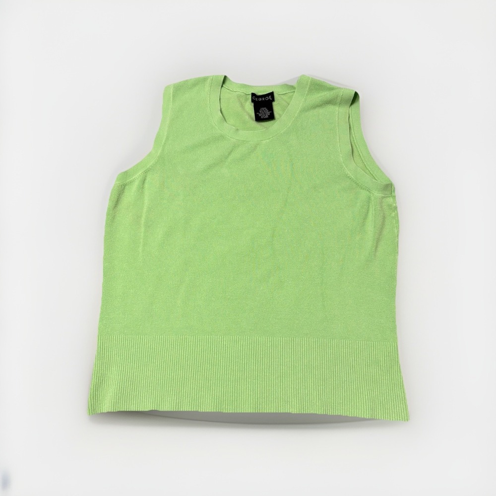 George Lime Green Sleeveless Sweater Top Women XL Y2K Rayon Knit Tank‎